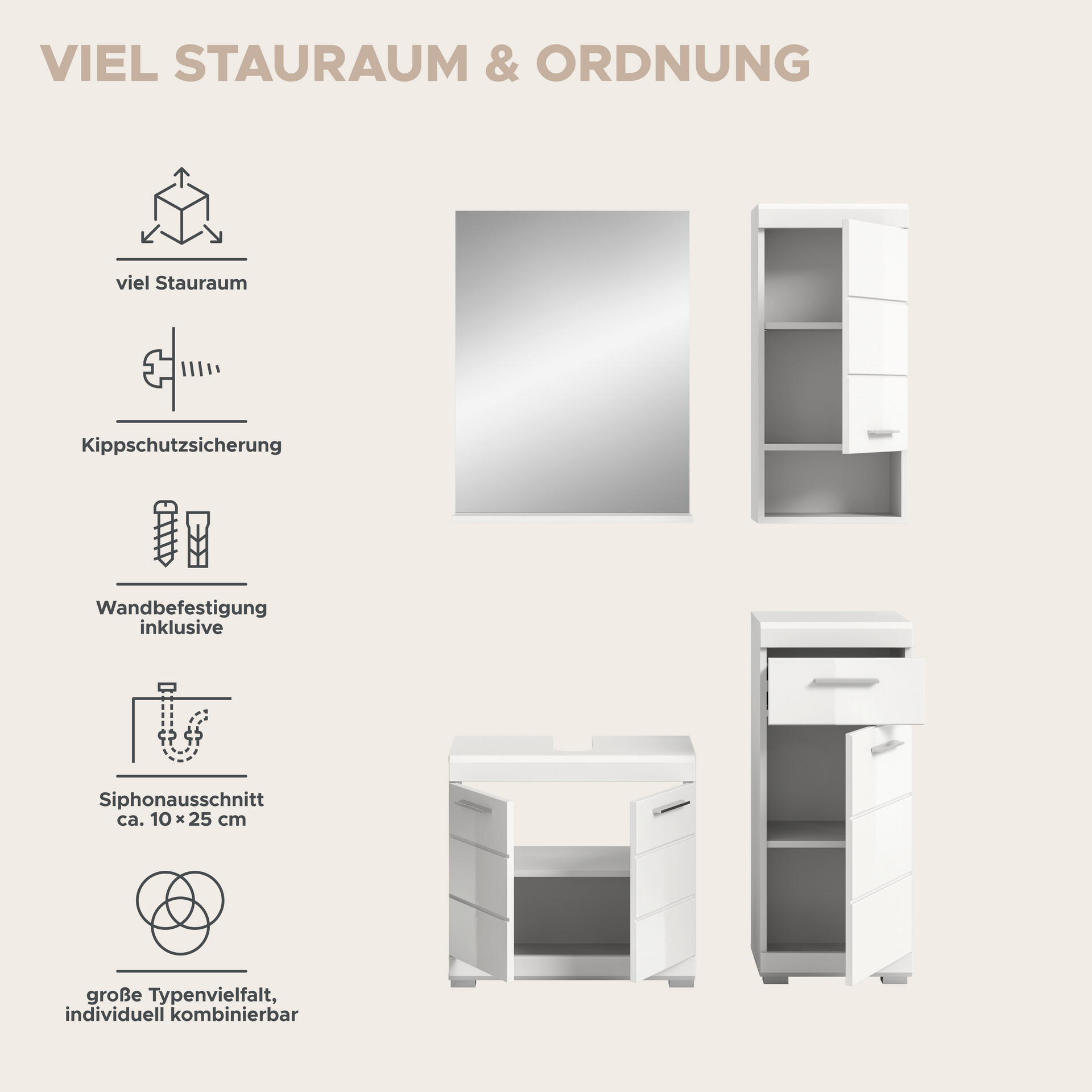 Badezimmer-Set Scout weiß weiß Hochglanz B/H/T: ca. 112x191x34 cm