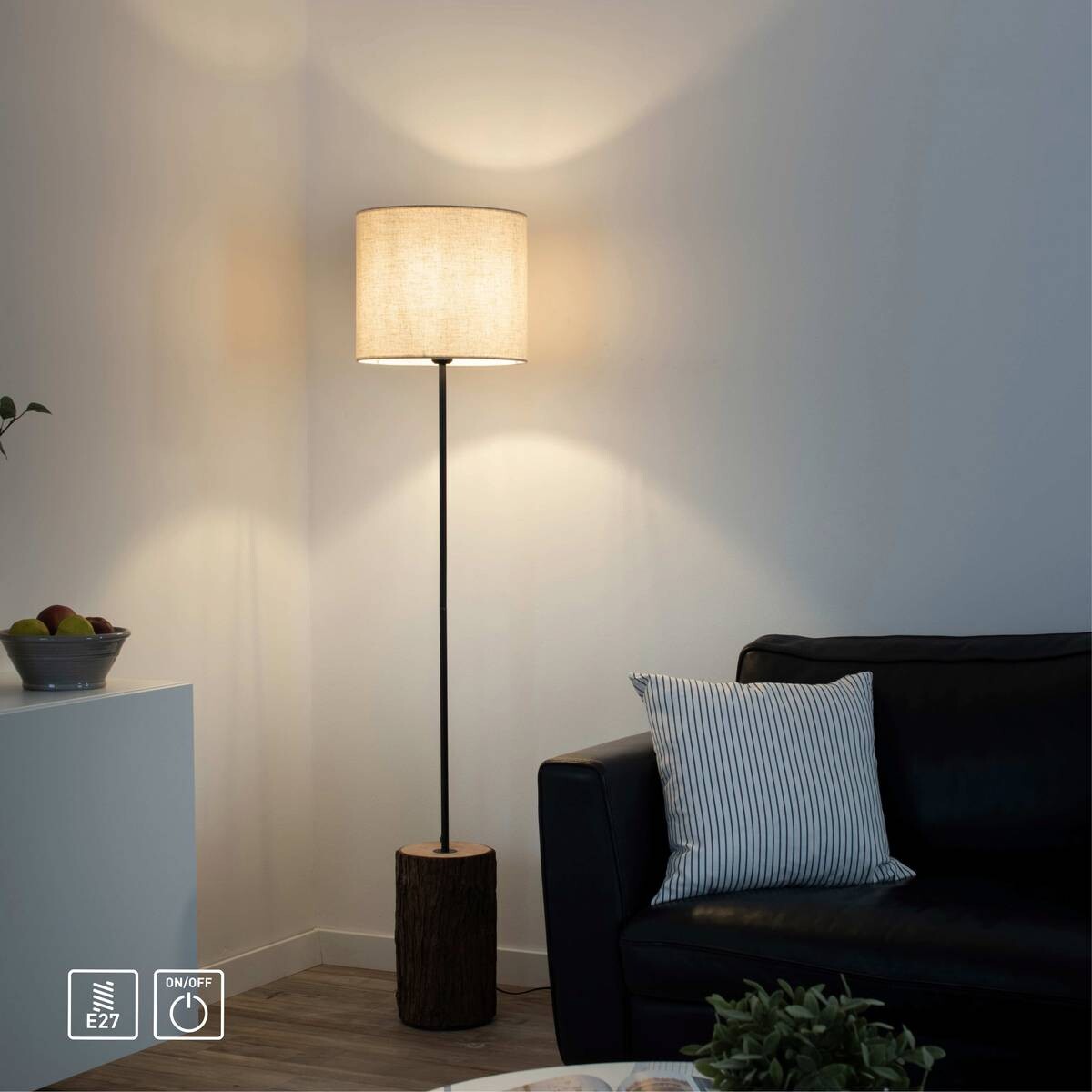 Just Light Stehleuchte BARK 11234-79 natur weiß Stoff Eisen Holz H/D: ca. 165x35 cm E27 1 Brennstellen