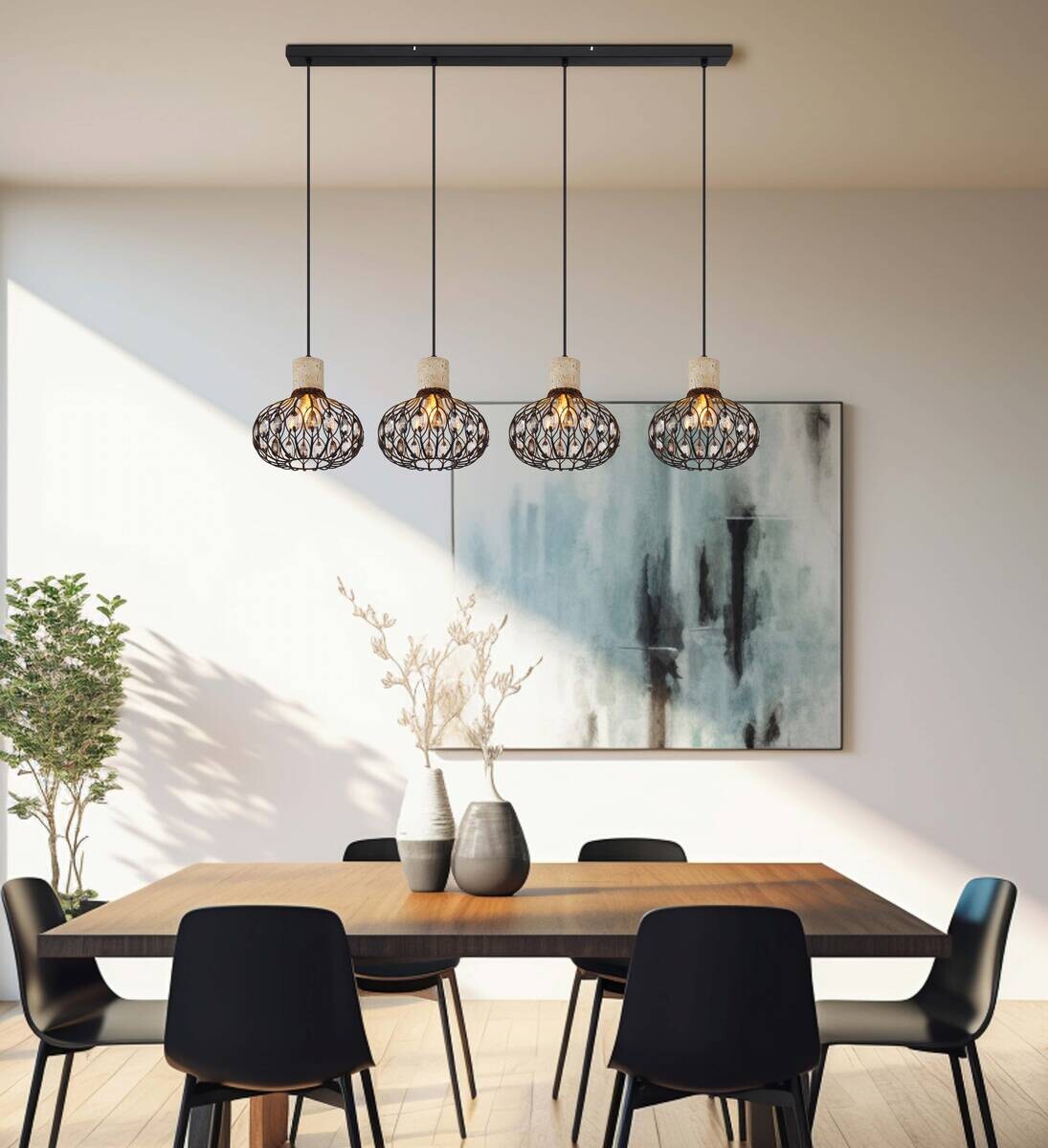 GLOBO Hängeleuchte grau Rauch mattschwarz Glas Metall B/H/L: ca. 25x150x115 cm E27 4 Brennstellen