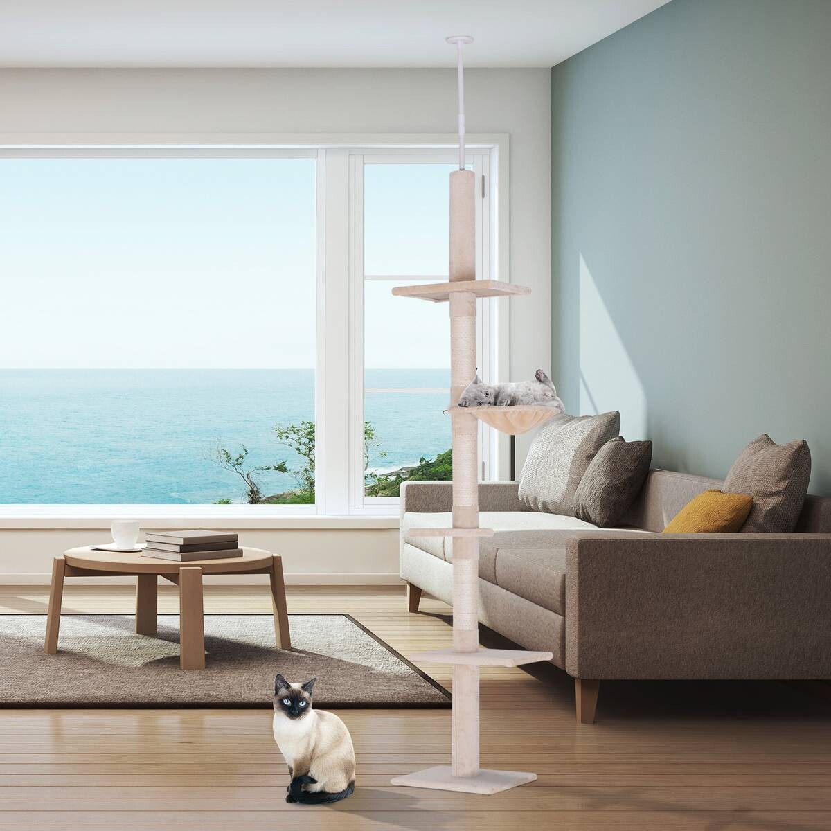 PawHut Kratzbaum beige Spanplatte B/H/L: ca. 34x260x40 cm