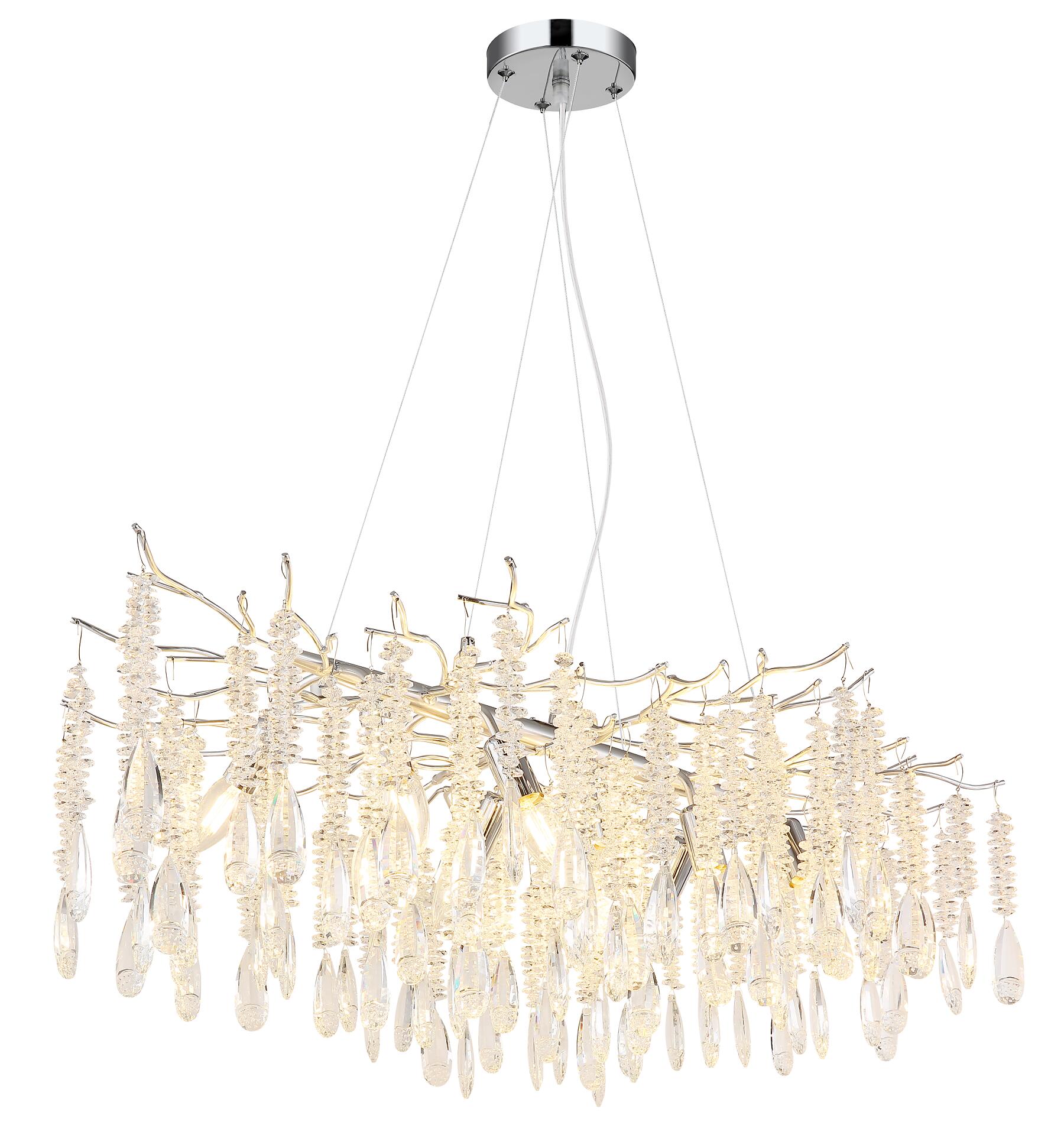 GLOBO Luster gold klar amber Glas Metall B/H/L: ca. 60x120x100 cm E14 10 Brennstellen