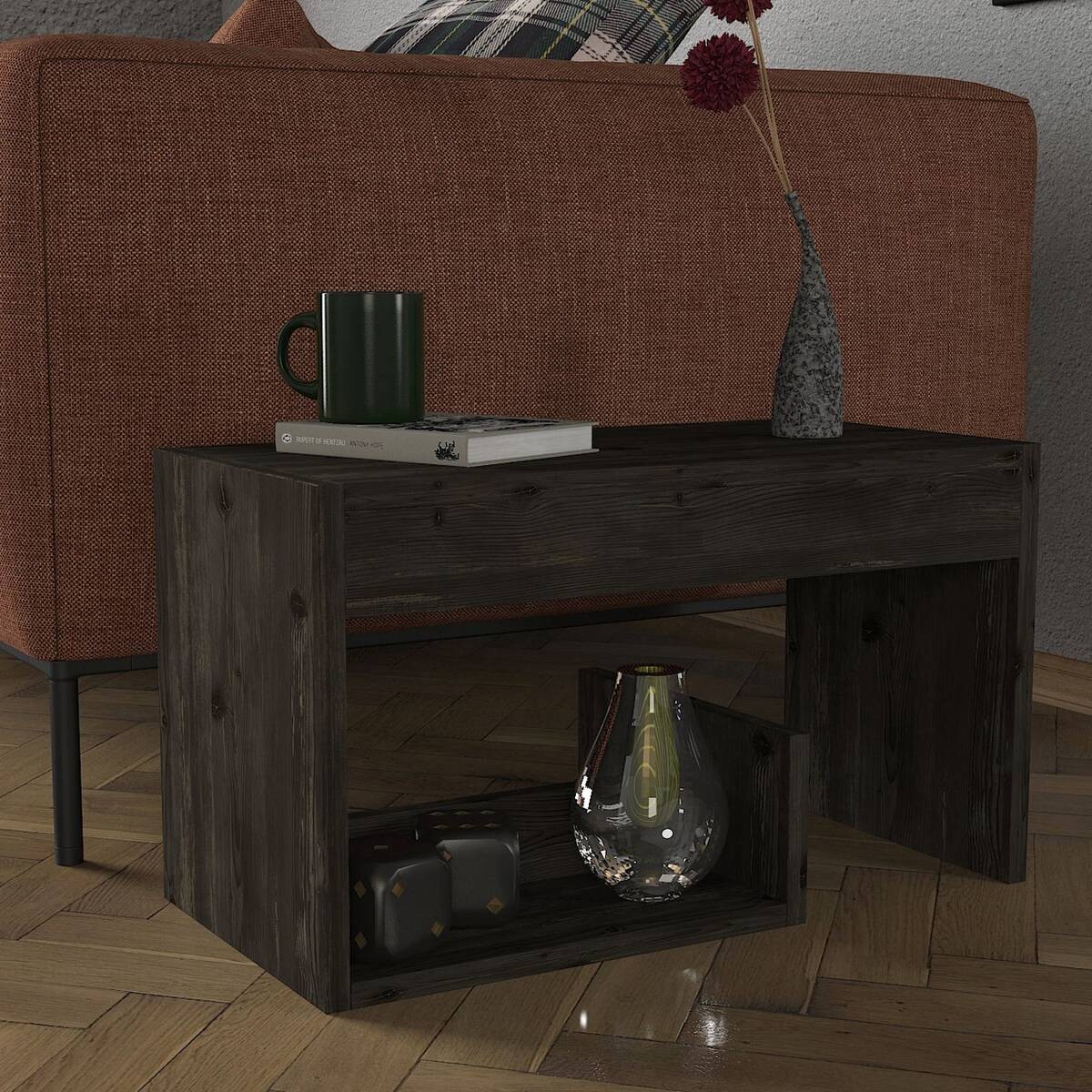 Beistelltisch Sister dunkelgrau Holz Optik Spanplatte B/H/T: ca. 35x60x29,5 cm