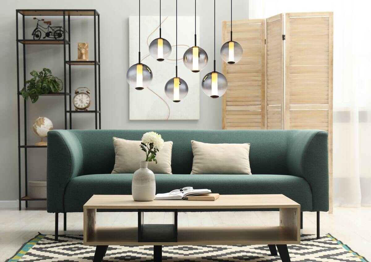 GLOBO Pendelleuchte Opal mattschwarz Rauch Metall Glas B/H: ca. 100x120 cm 1.0 Brennstellen