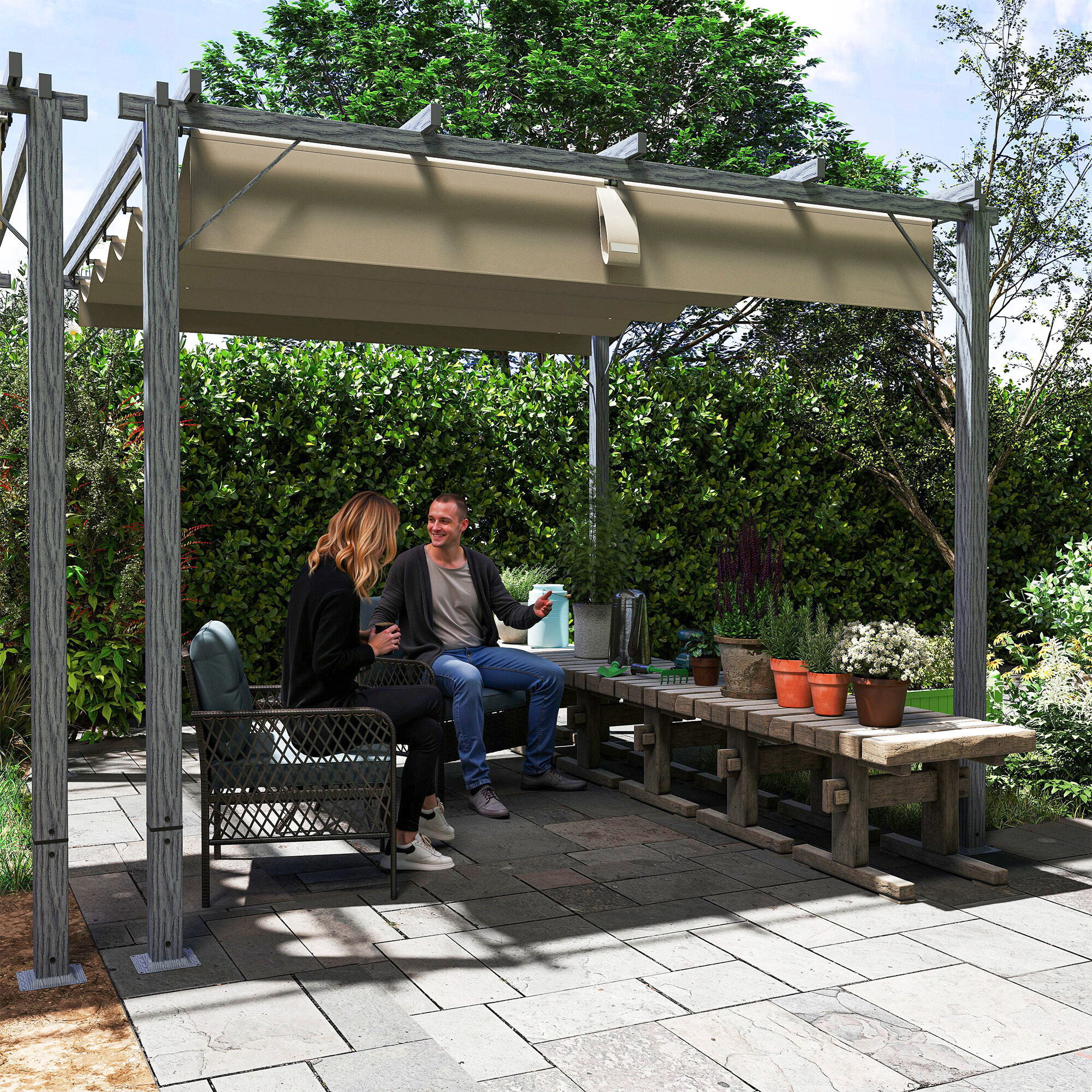 Outsunny Pergola grau Aluminium B/H/L: ca. 296x232x299 cm