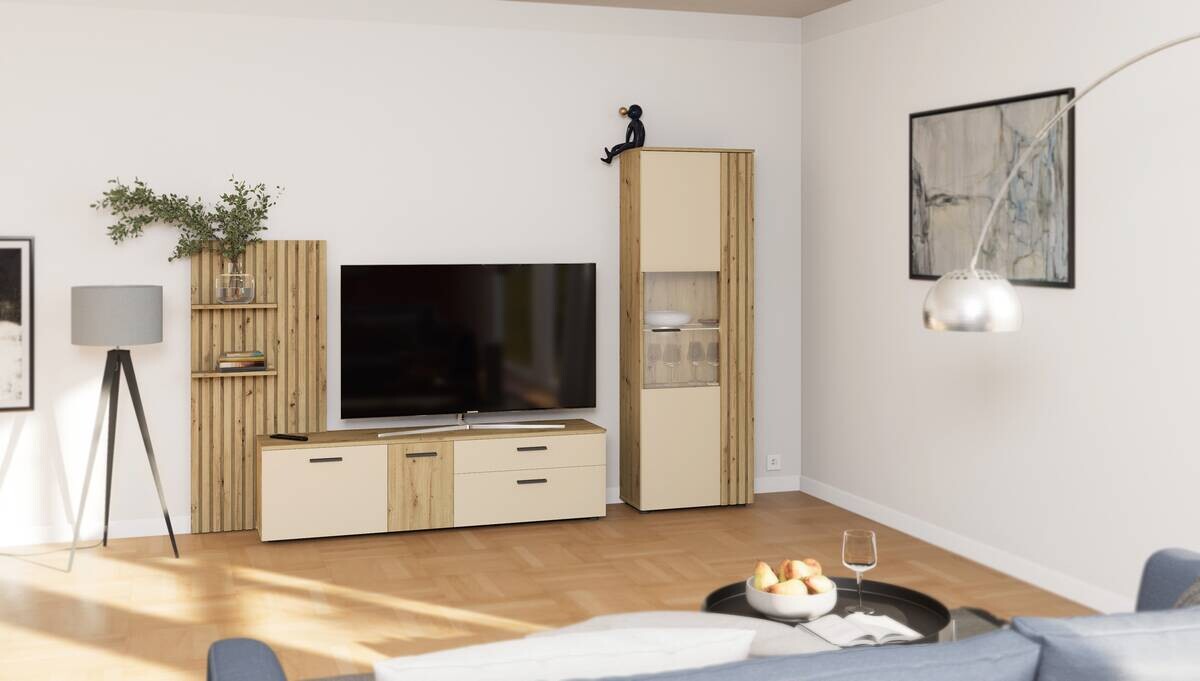 Wohnwand Gatwick Eiche Artisan Nachbildung creme B/H/T: ca. 250x180x38 cm