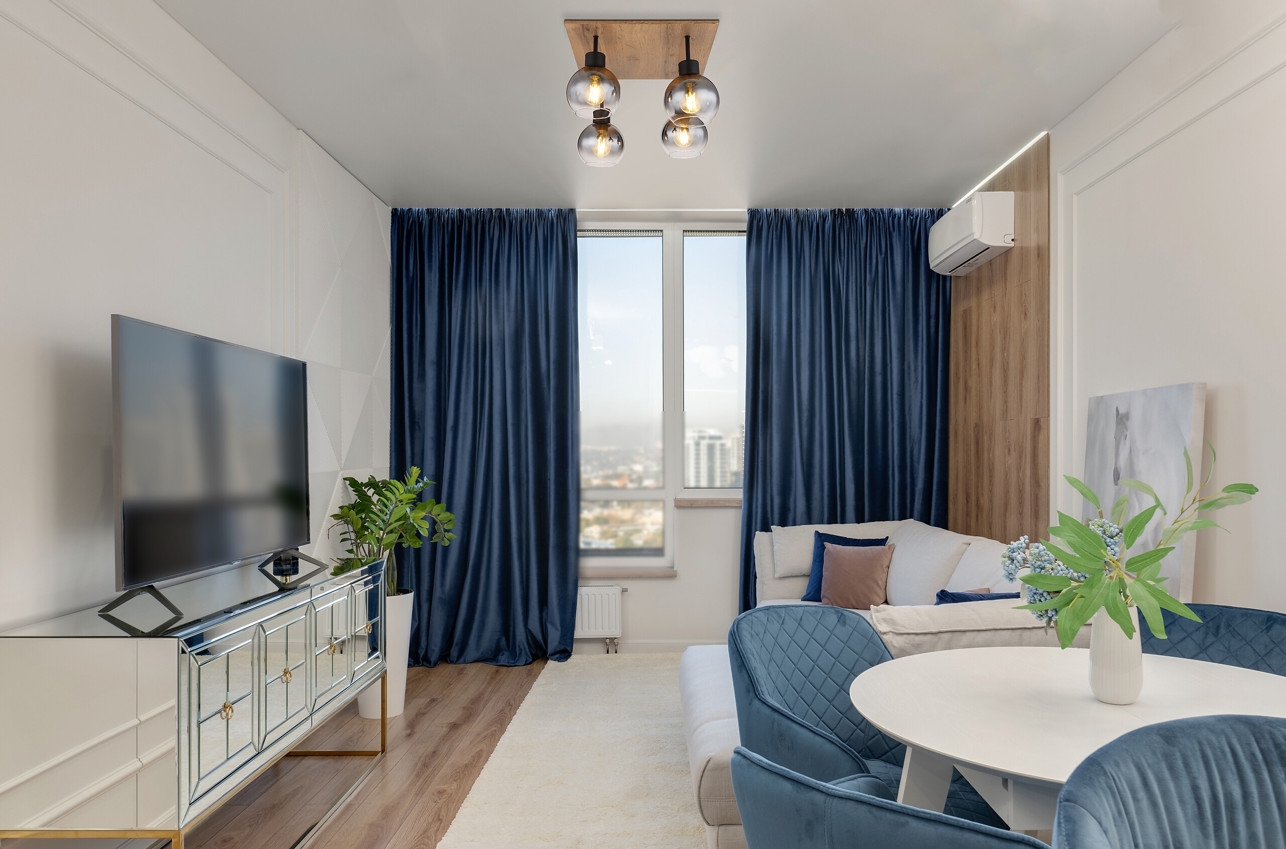 GLOBO Deckenleuchte 15656-4D schwarz natur Rauch Metall MDF Glas B/H/L: ca. 40x33,5x40 cm E27 4 Brennstellen