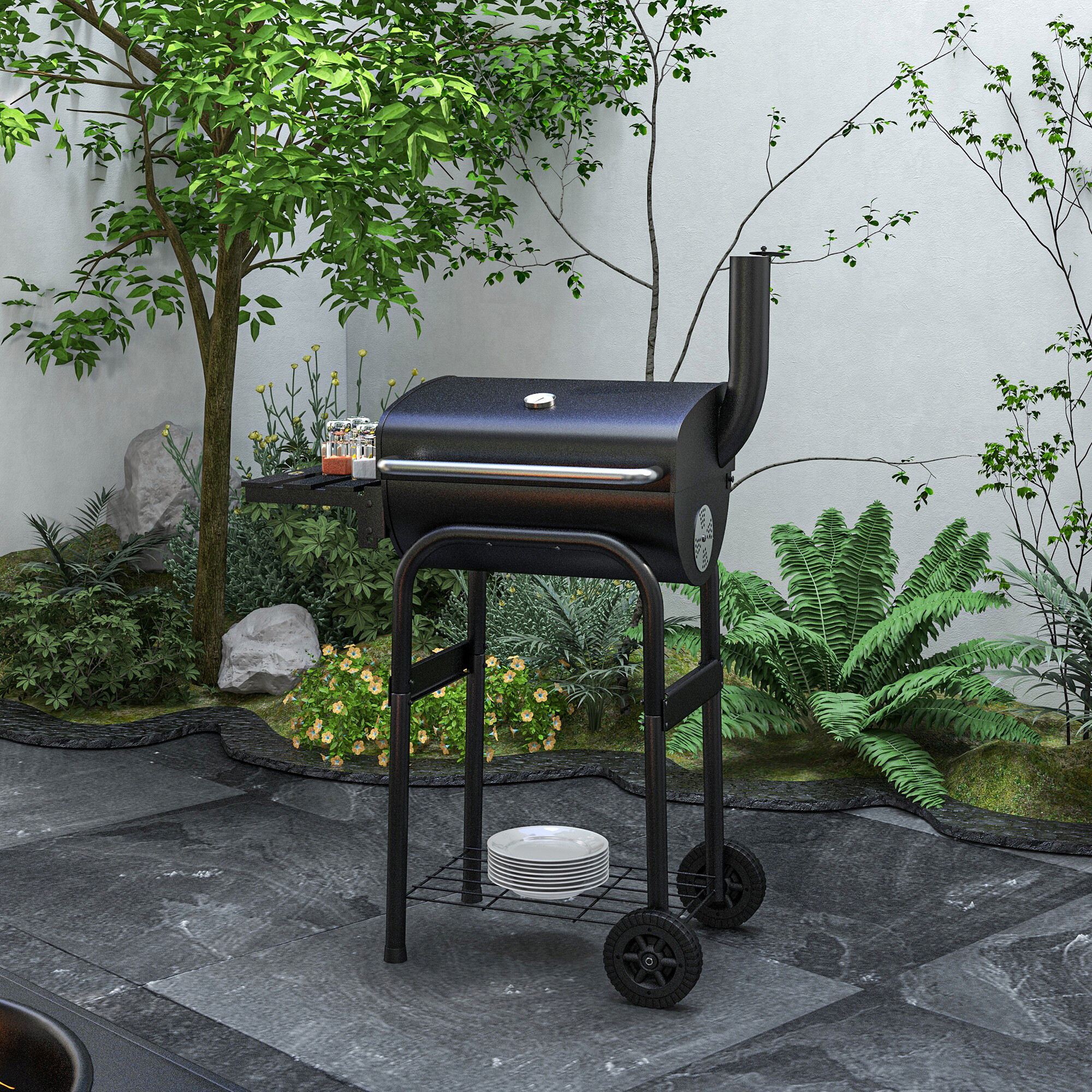 Outsunny Holzkohlegrill Metall B/H/L: ca. 46,5x115x83 cm