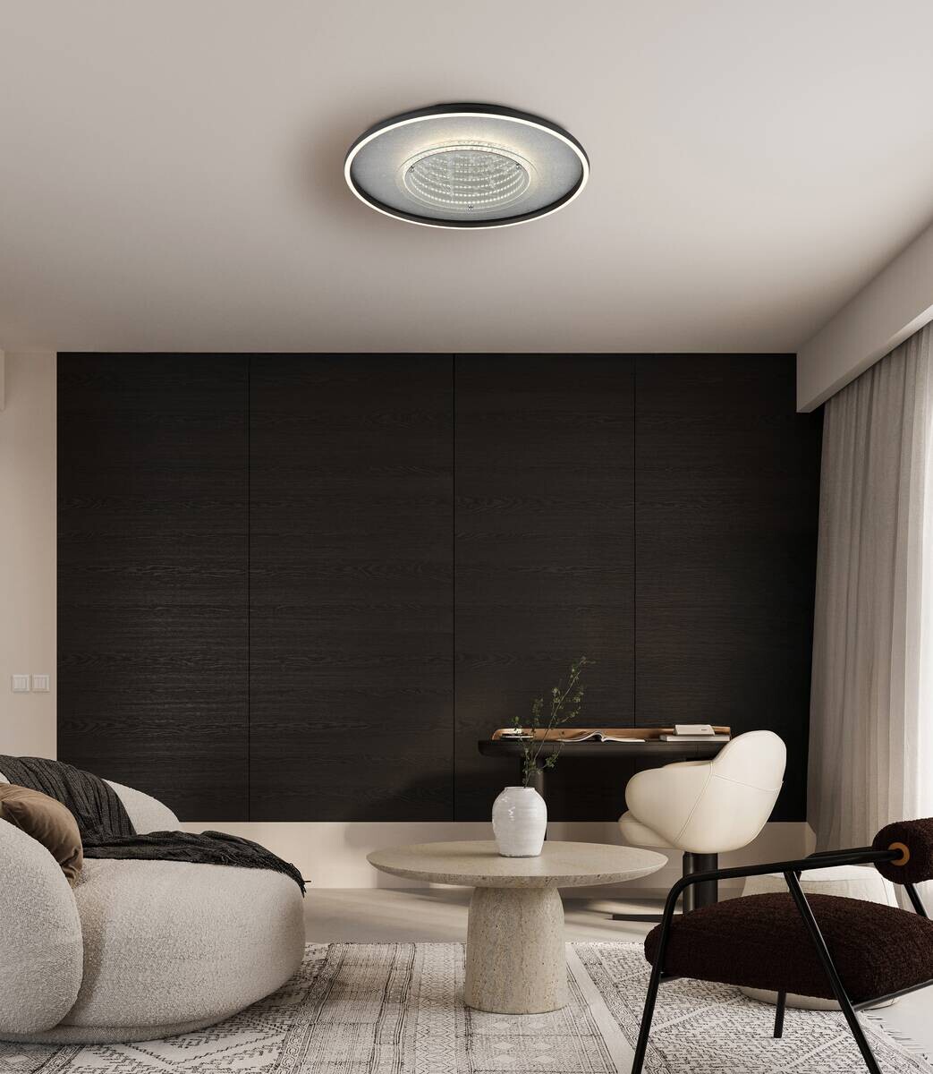 GLOBO Deckenleuchte schwarz silber klar Glas Aluminium Kunststoff H/D: ca. 6,8x51,5 cm 1 Brennstellen