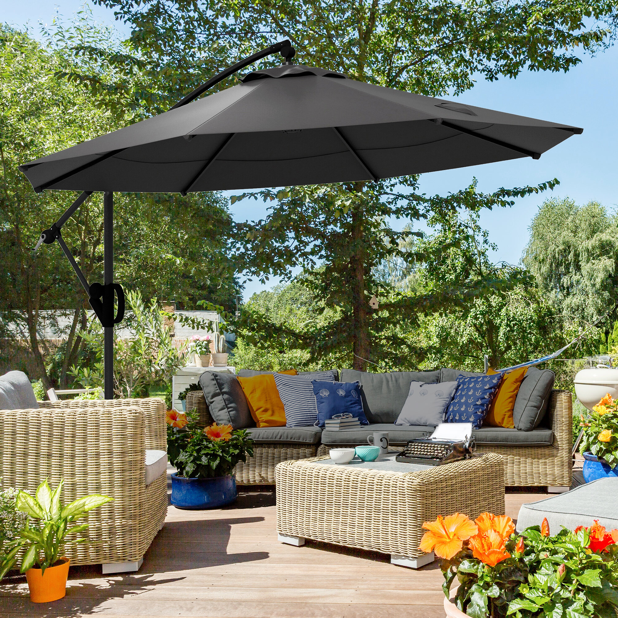 Outsunny Ampelschirm grau Metall B/H/L: ca. 293x260x293 cm