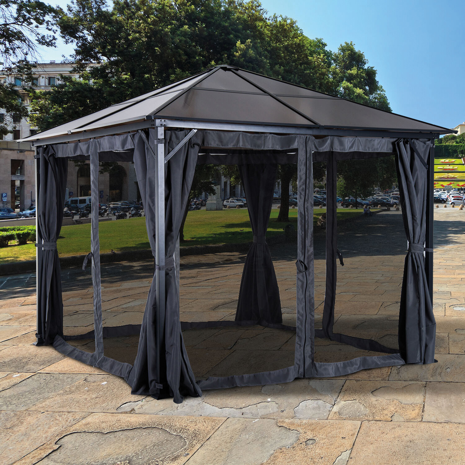 Outsunny Gartenpavillon braun Alu B/H/L: ca. 300x265x300 cm
