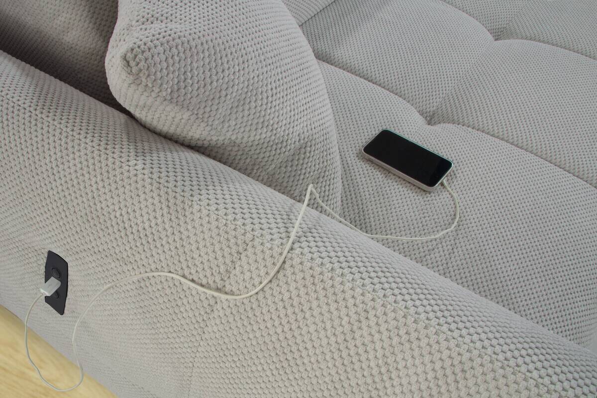 Ecksofa mit elektrischer XXL Sitztiefenverstellung hellgrau Kord B/H/T: ca. 260x106x191 cm