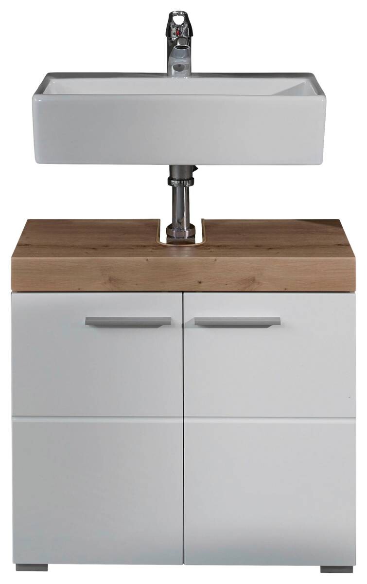 Waschbeckenunterschrank Amanda weiß Hochglanz Asteiche Nachbildung B/H/T: ca. 60x56x34 cm