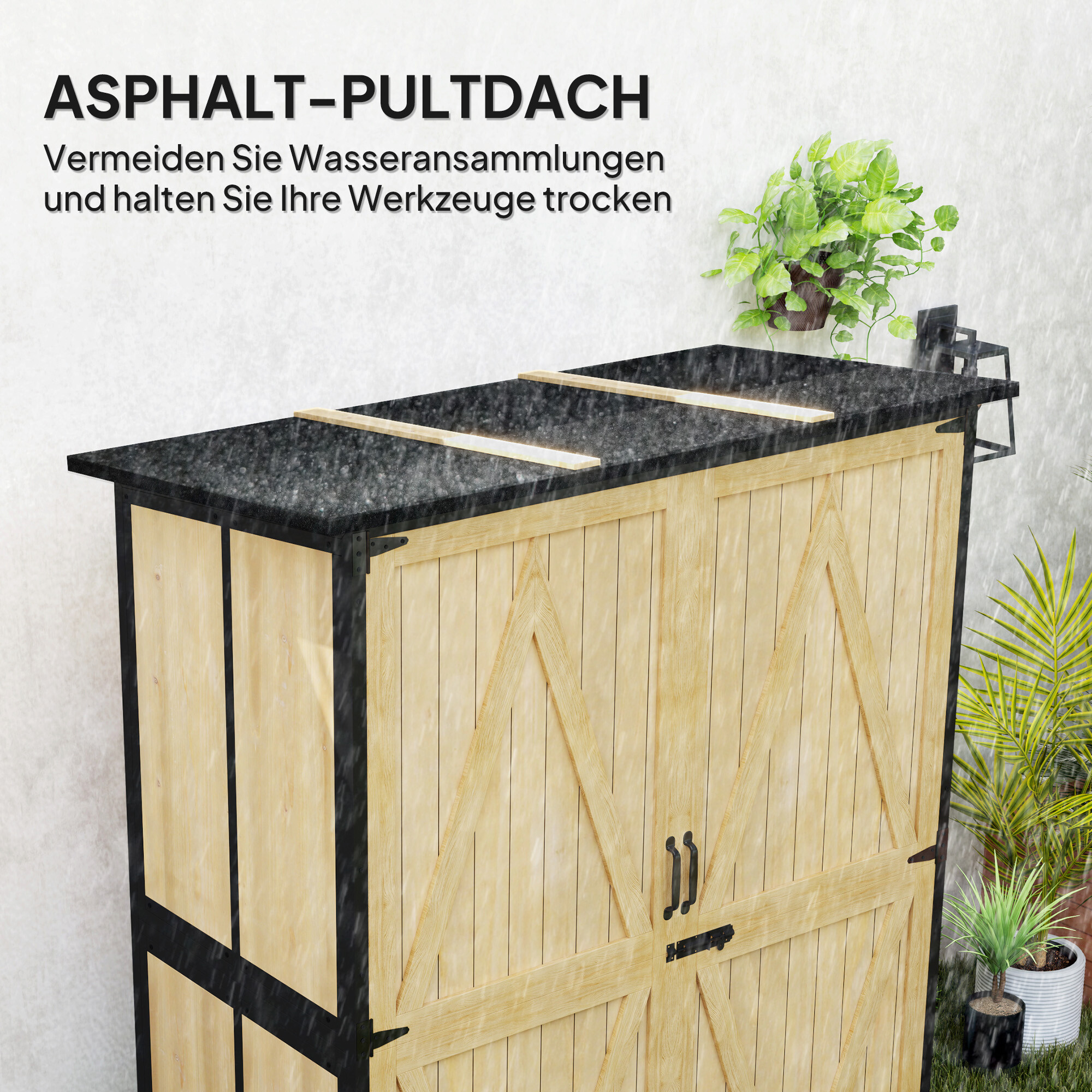 Outsunny Gartenschrank Holzoptik Holz B/H/L: ca. 74x173x140 cm