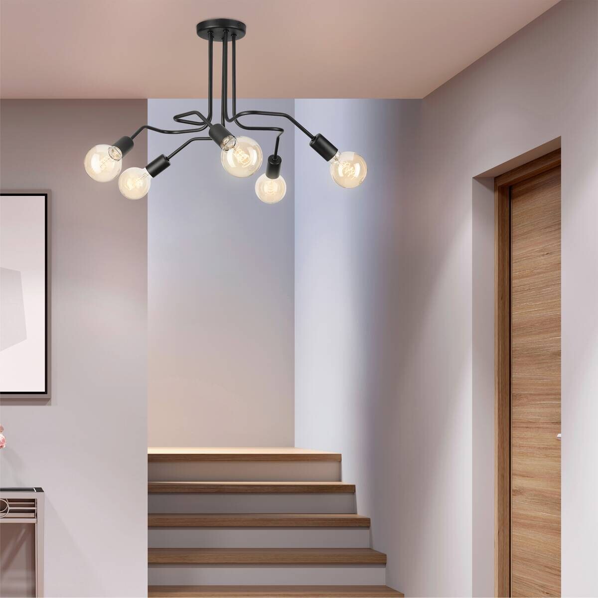 Lamkur Deckenleuchte Domino schwarz Stahl H/L: ca. 40x59 cm E27 5 Brennstellen