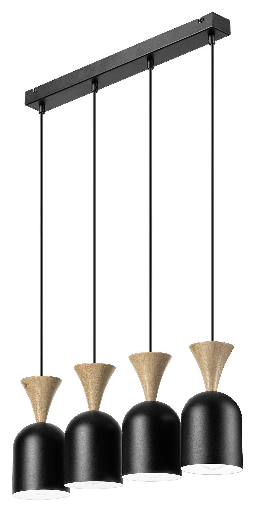 Lamkur Hängeleuchte Eiche schwarz Stahl Holz B/H/L: ca. 11x84x57 cm E27 4 Brennstellen