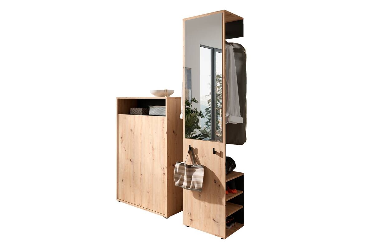 Garderobe Lyon Eiche Artisan Nachbildung schwarz B/H/T: ca. 70x115x33,5 cm