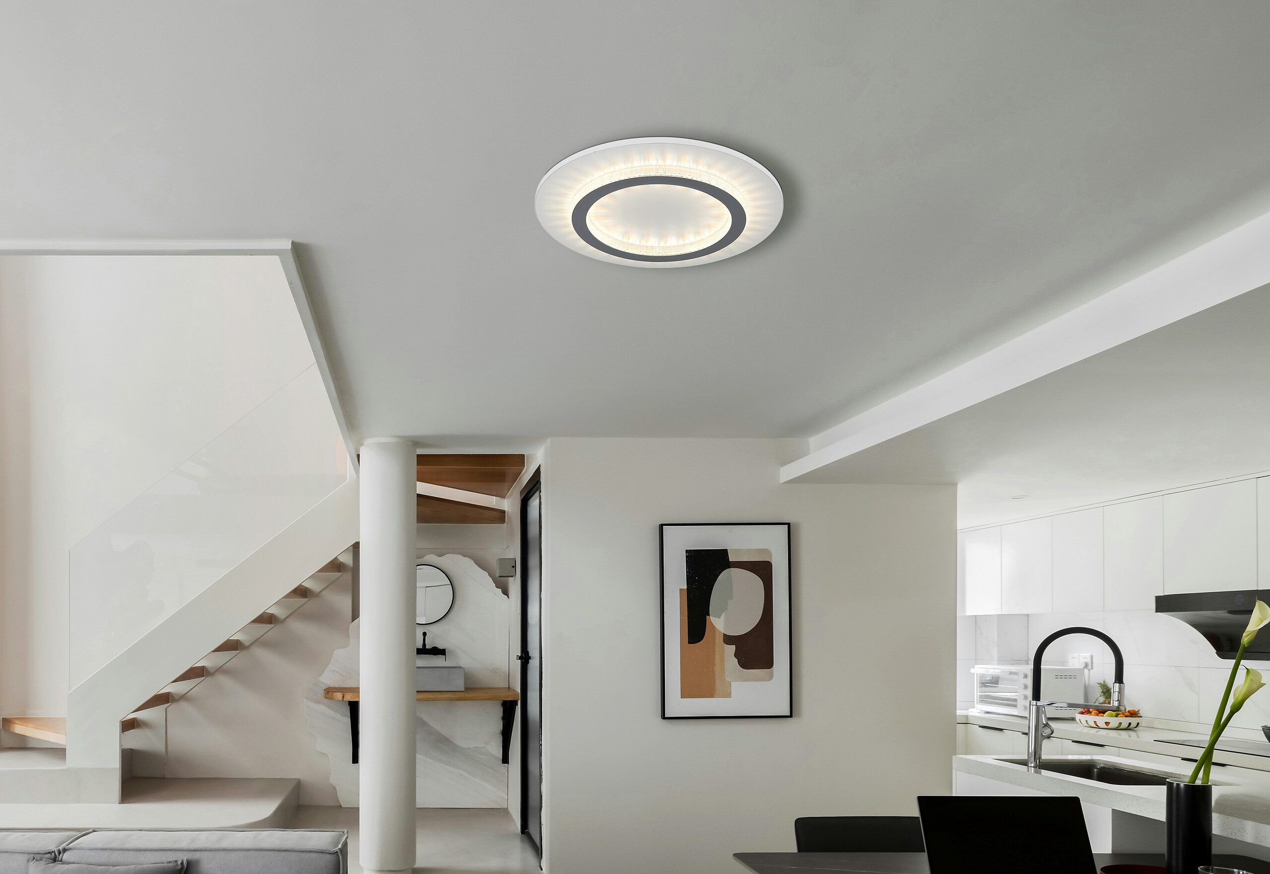 GLOBO LED-Deckenleuchte weiß hellgrau klar Metall Kunststoff H/D: ca. 5,5x35 cm 1 Brennstellen