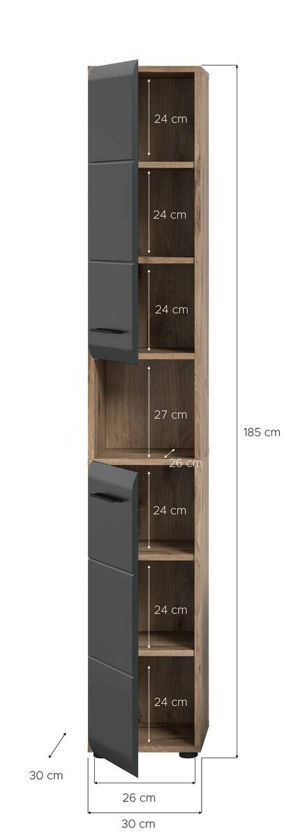 Hochschrank Ice Nox Oak Nachbildung schwarz matt B/H/T: ca. 30x185x30 cm