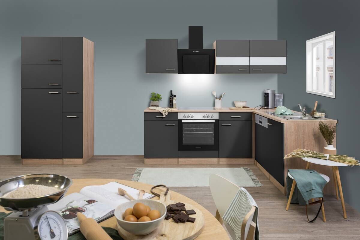 Respekta Winkelküche Economy grau matt B/H/T: ca. 310x200x172 cm