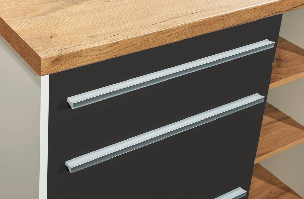 Respekta Inselküche Gabriel grau Hochglanz