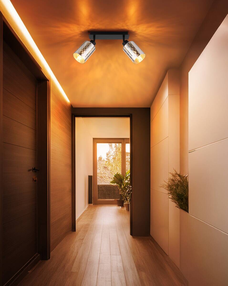 GLOBO Strahler mattschwarz klar Chrom Glas Metall B/H/L: ca. 9x22x46 cm E27 2 Brennstellen