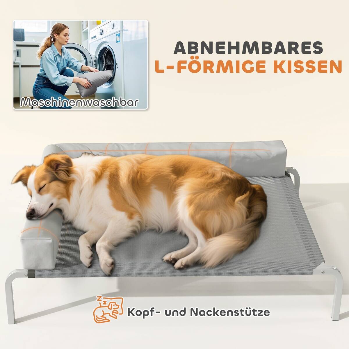 PawHut Hundebett hellgrau Netzstoff B/H/L: ca. 75x30x110 cm