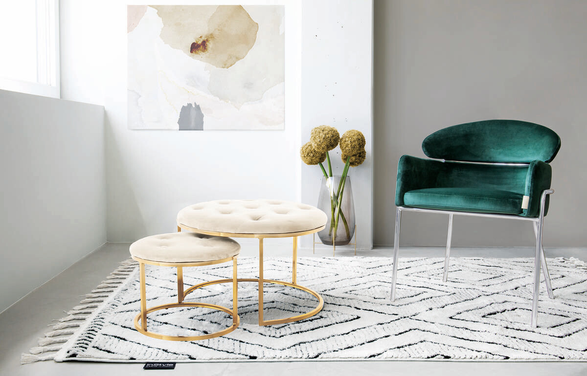 360 Living Hocker Myla 100 2er-Set elfenbein gold Metall Samt H/D: ca. 41x60 cm