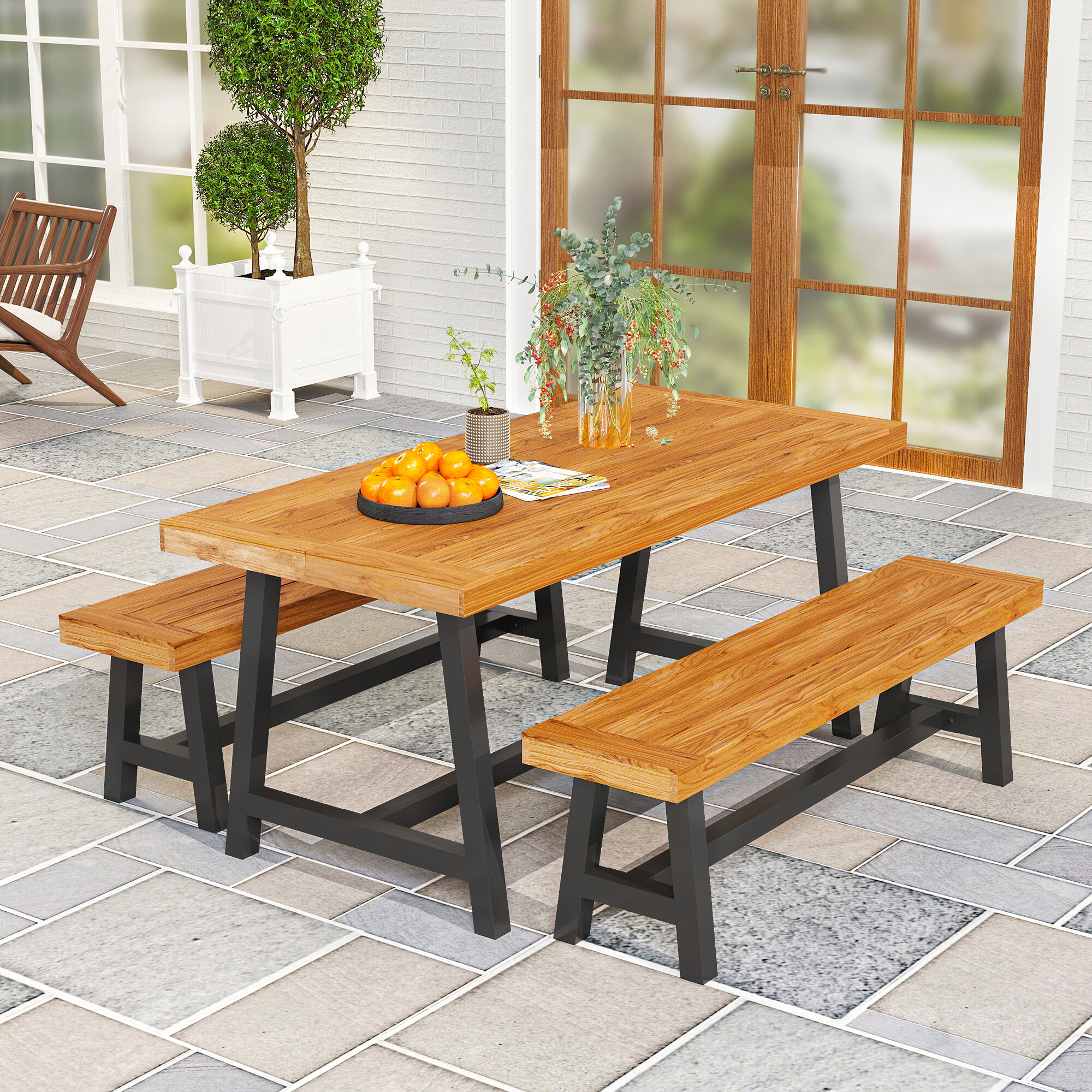 Outsunny Sitzgruppe taupe Stahl B/H/L: ca. 76x74x168 cm