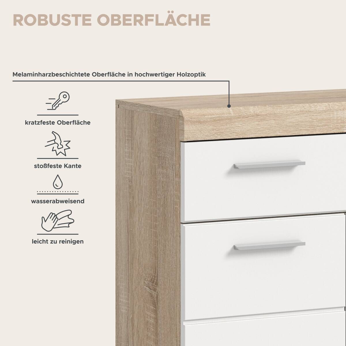 Schrank Lambada Eiche Sonoma Nachbildung weiß Hochglanz B/H/T: ca. 74x88x31 cm