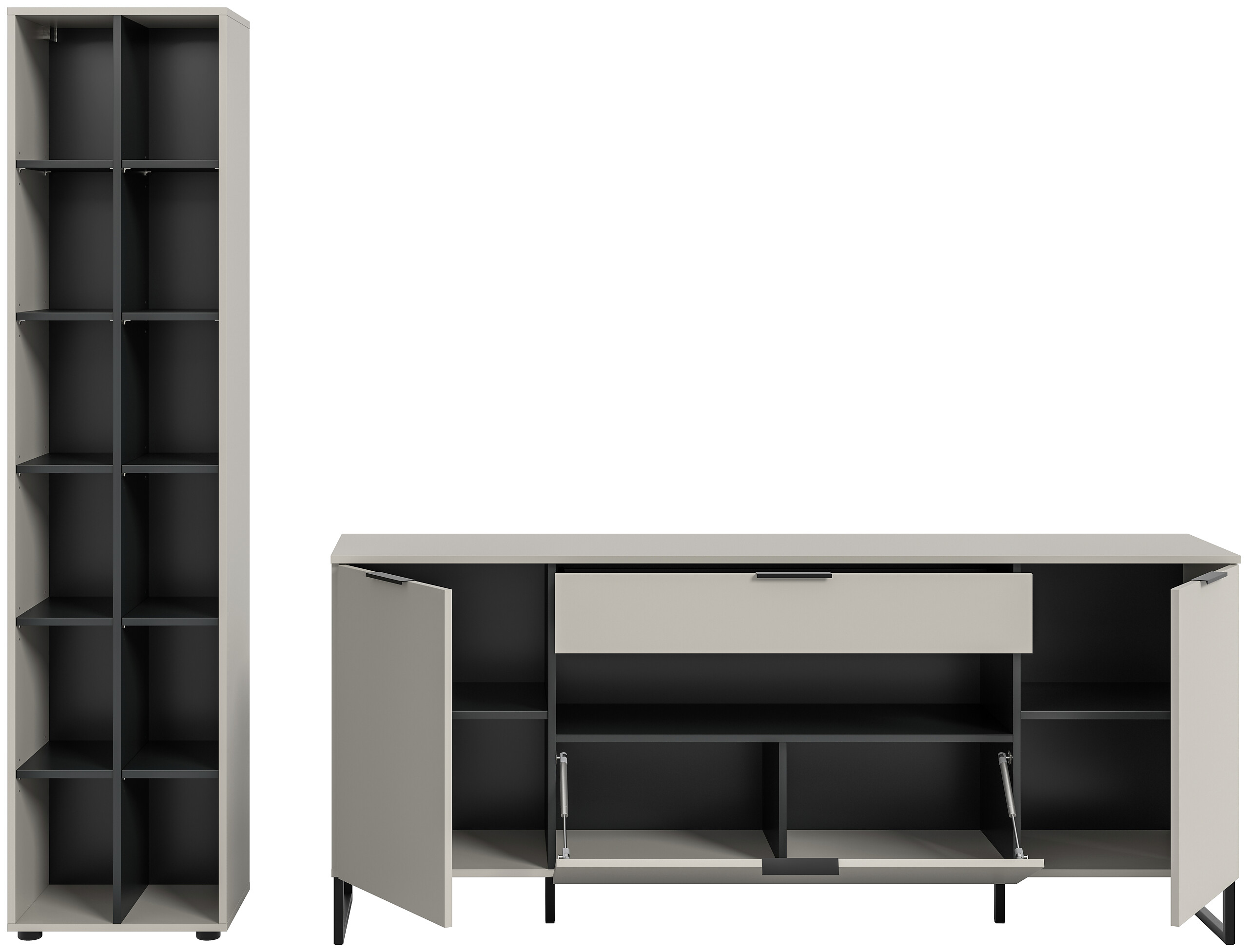 Wohnwand Noida Kaschmirgrau Nachbildung schwarz B/H/T: ca. 245x192x41 cm