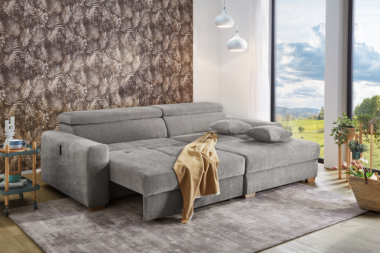 Ecksofa mit elektrischer XXL Sitztiefenverstellung hellgrau Flachgewebe B/H/T: ca. 277x109x187 cm Ecksofa mit elektrischer XXL Sitztiefenverstellung hellgrau Flachgewebe B/H/T: ca. 277x109x187 cm