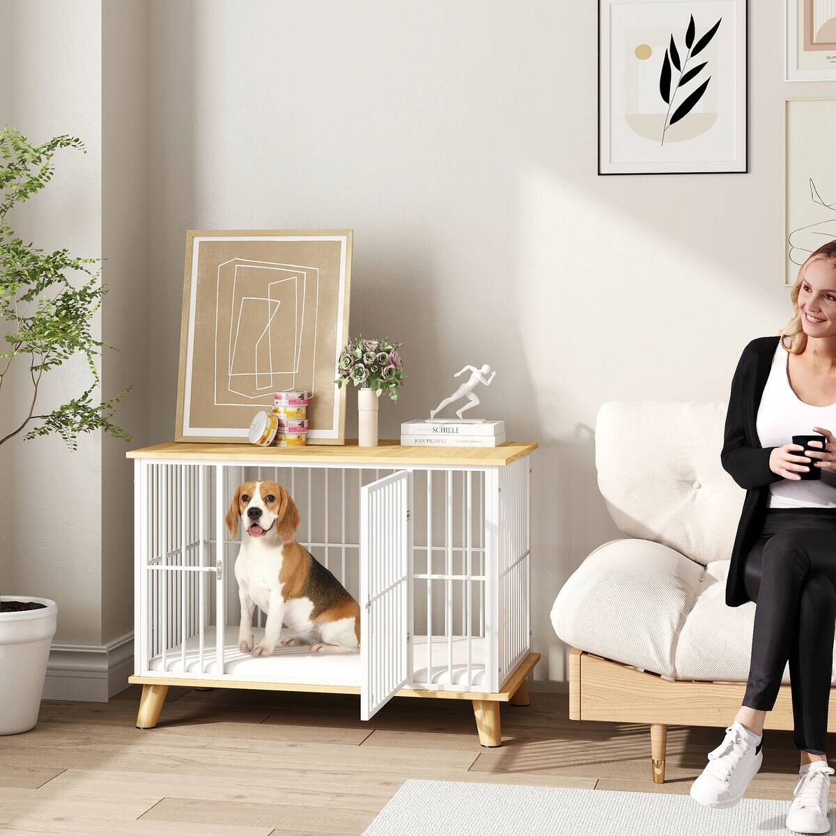 PawHut Hundekäfig Eiche Stahl B/H/L: ca. 60x70x86 cm