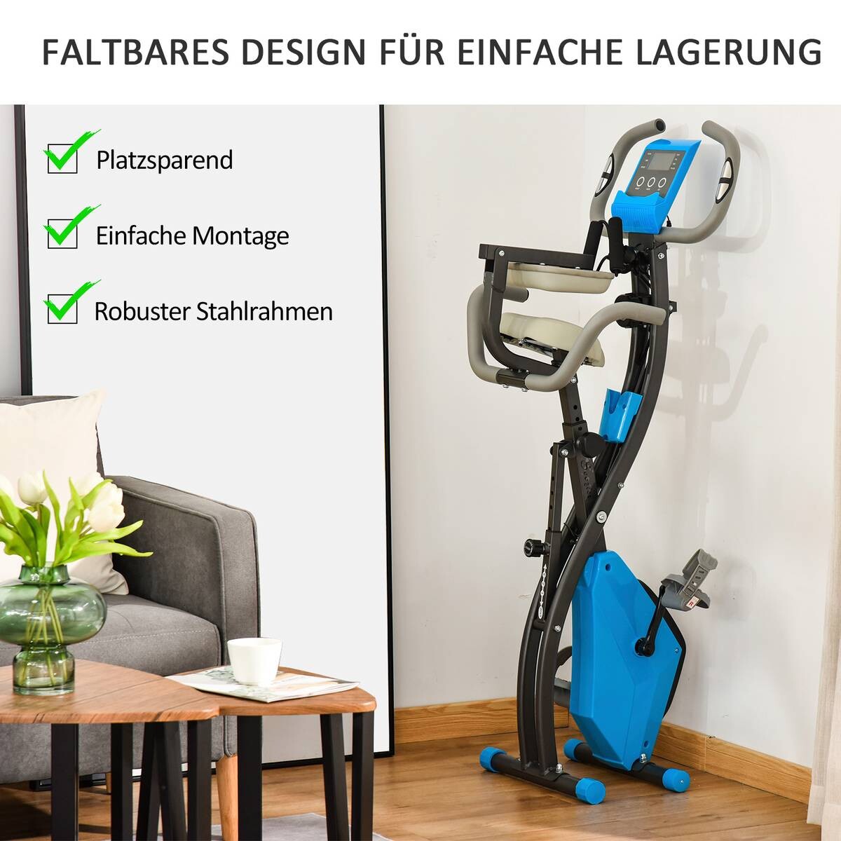 HOMCOM Fahrradtrainer blau Stahl B/H/L: ca. 51x115x97 cm
