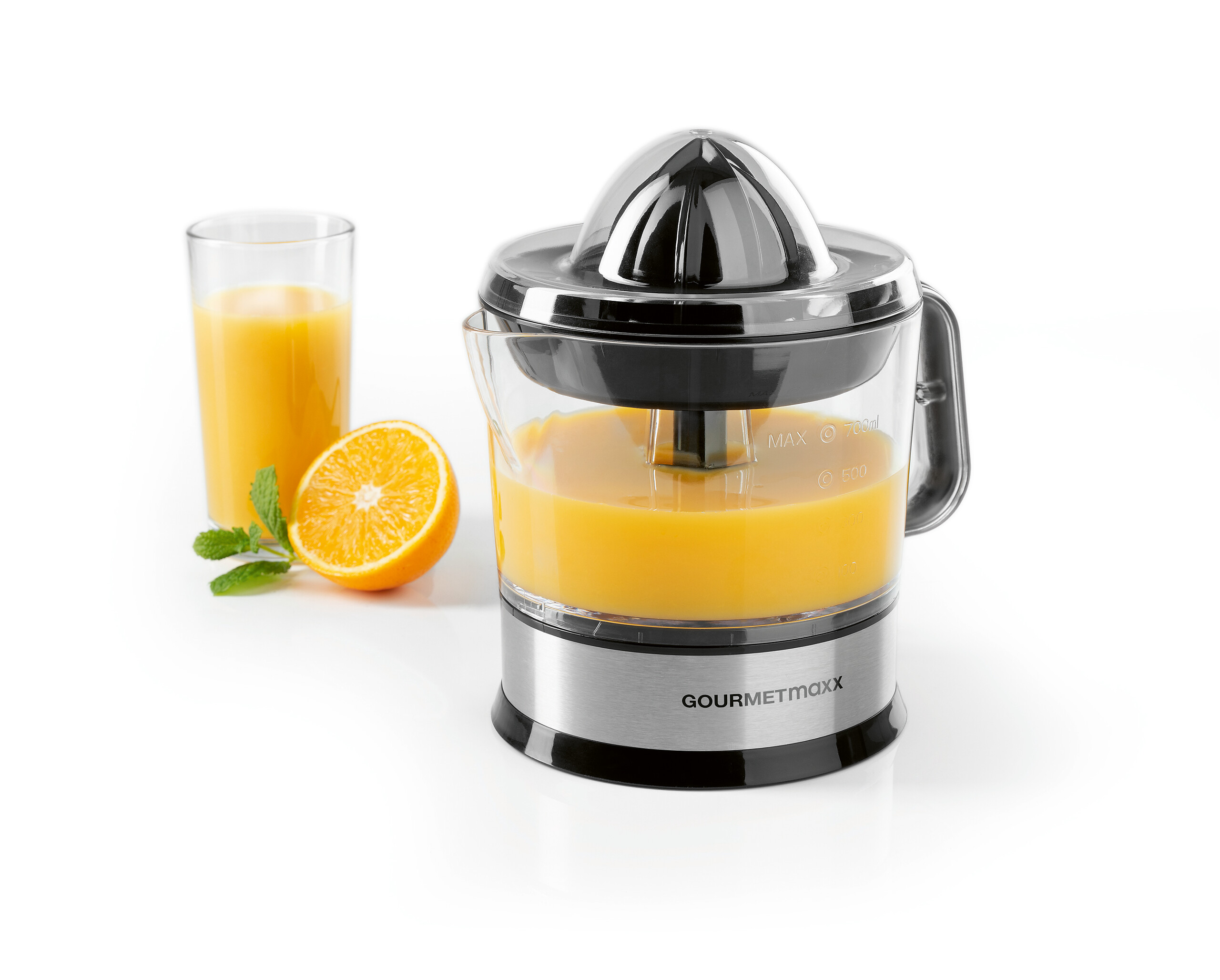 GOURMETmaxx Zitruspresse schwarz Kunststoff Edelstahl B/H/L: ca. 14x21x19 cm ca. 0,7 l GOURMETmaxx Zitruspresse schwarz Kunststoff Edelstahl B/H/L: ca. 14x21x19 cm ca. 0,7 l