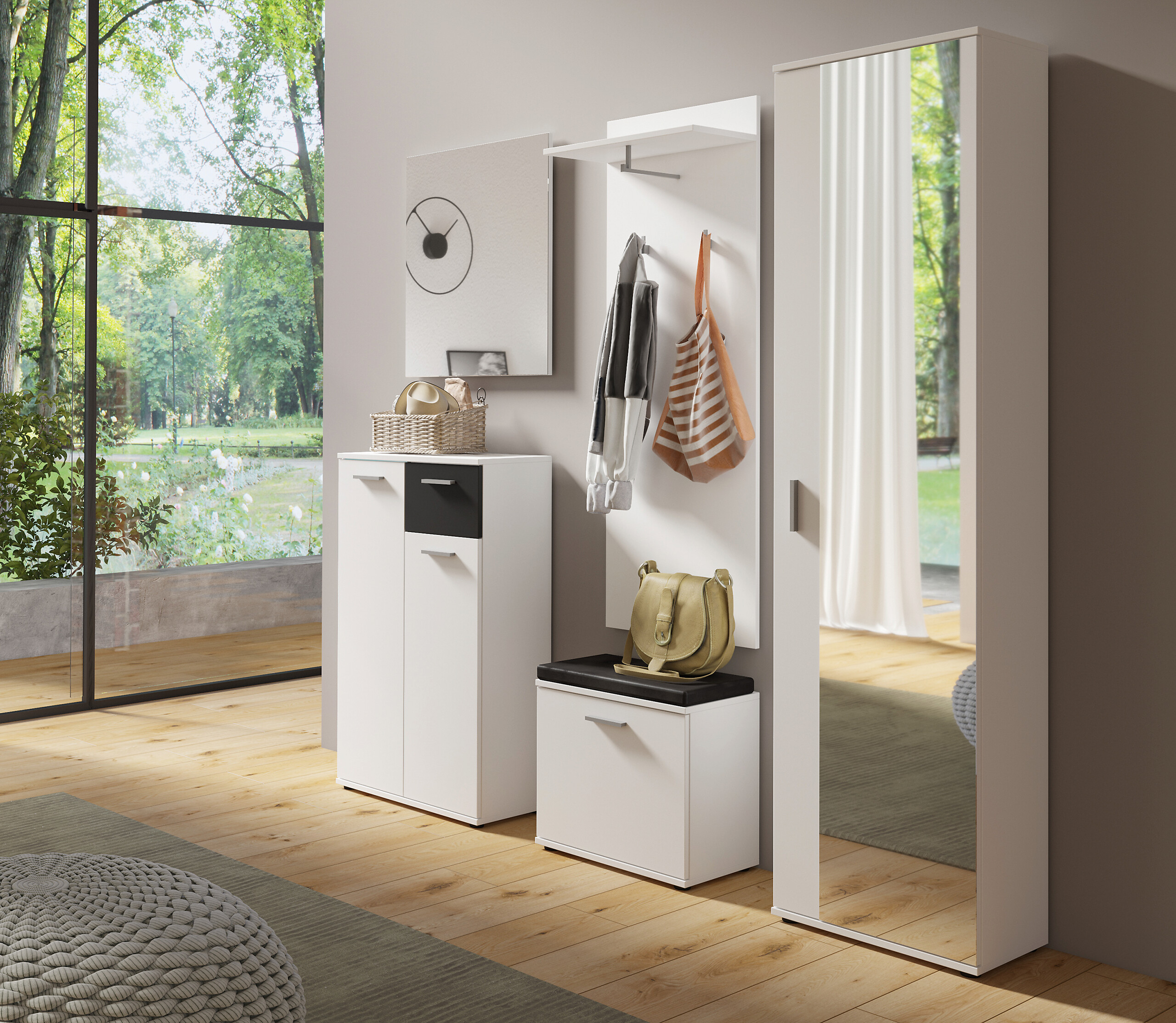 Garderobenset JAKOB Set 5-tlg. weiß schwarz Garderobenset JAKOB Set 5-tlg. weiß schwarz
