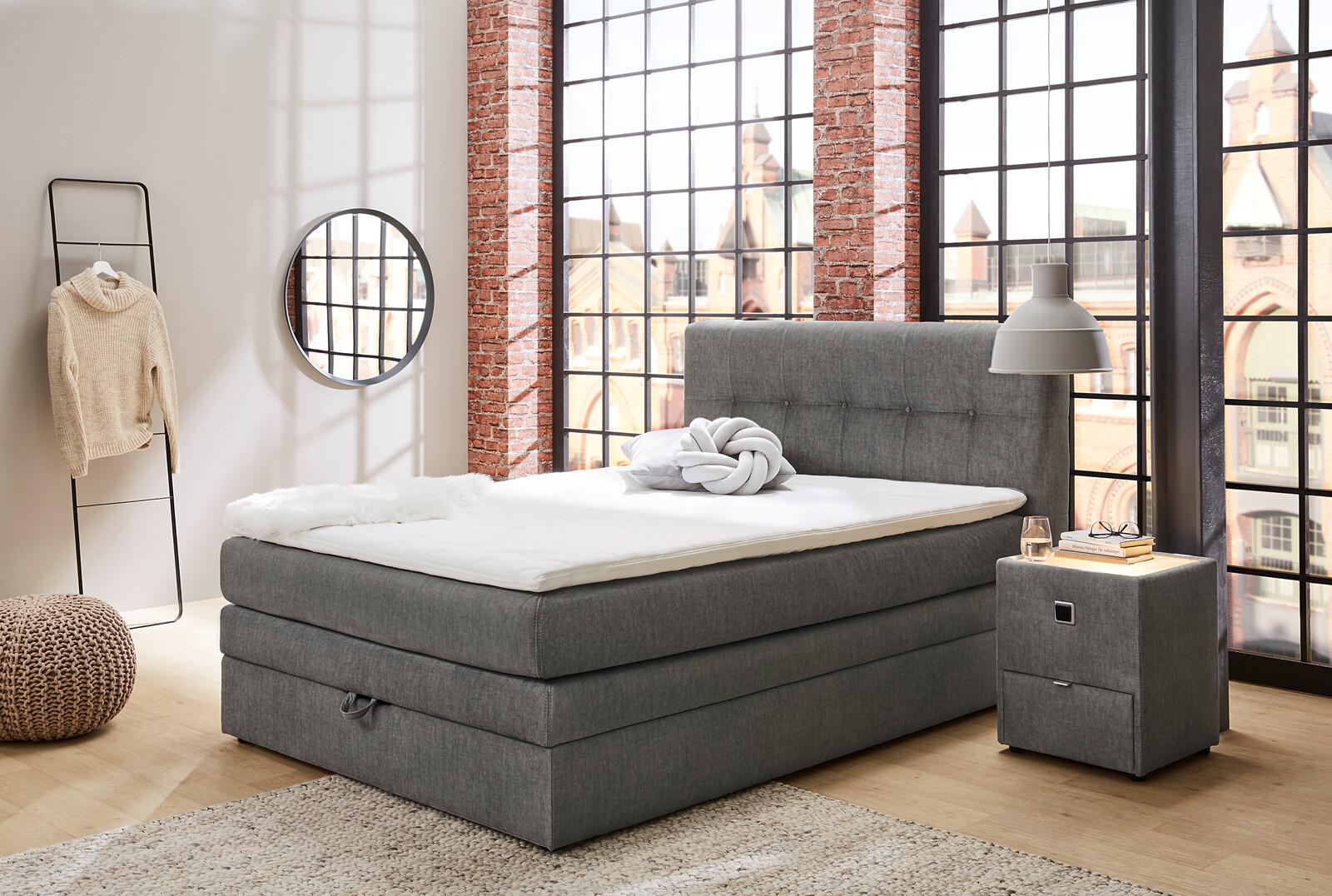 Boxspringbett  grau Liegefläche B/L: ca. 140x200 cm