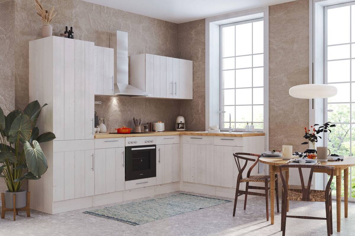 Respekta Winkelküche BERPL280LHWC weiß Lärche Nachbildung B/H/T: ca. 280x211x172 cm