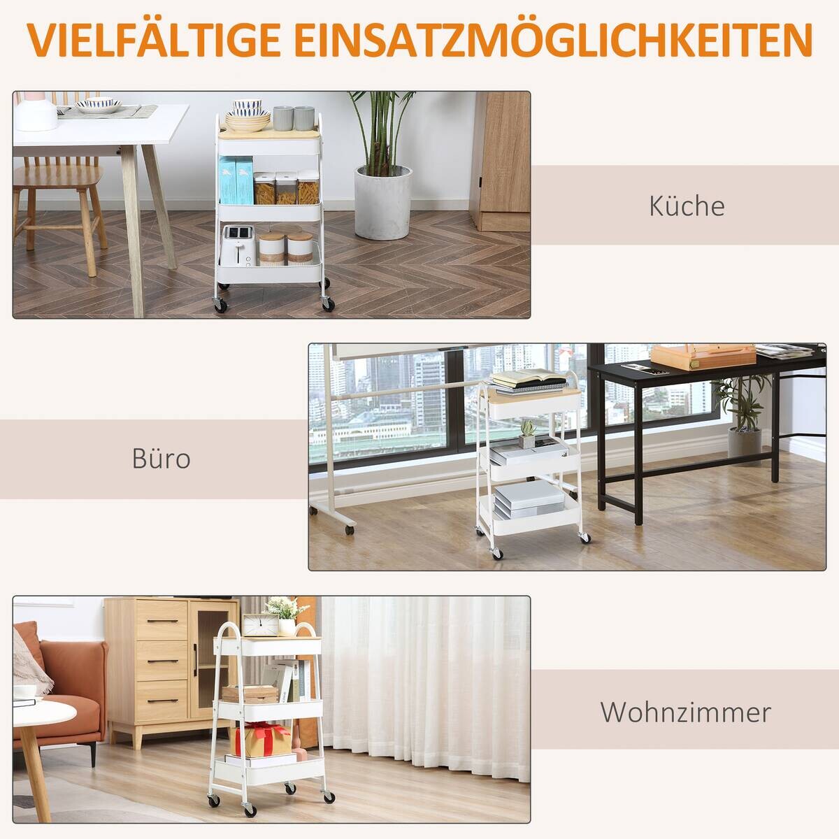 HOMCOM Küchenwagen weiß Edelstahl B/H/L: ca. 31x45x79,4 cm