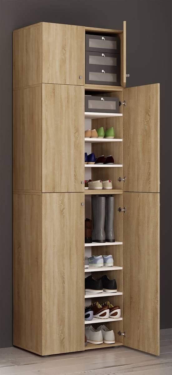 Schuhschrank Lona Eiche Sonoma Nachbildung weiß B/H/T: ca. 70x223x39 cm