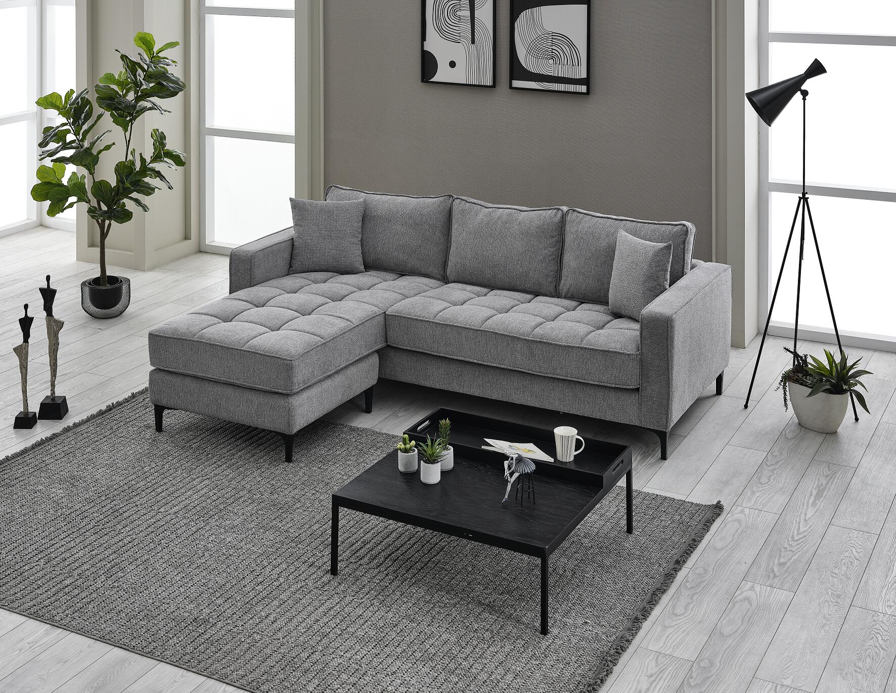 Ecksofa hellgrau Microfaser B/H/T: ca. 238x67x185 cm