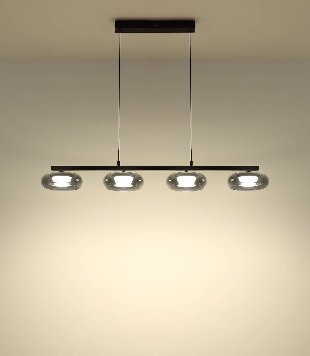 GLOBO Hängeleuchte Rauch schwarz Glas Metall B/H/L: ca. 26x17x124 cm