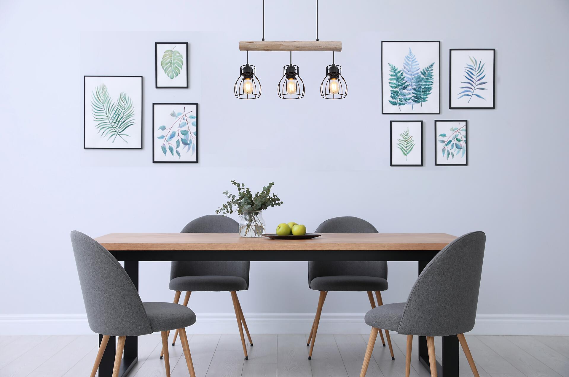 GLOBO Pendelleuchte Mina natur schwarz Holz Metall B/H: ca. 60x140 cm E27 3 Brennstellen