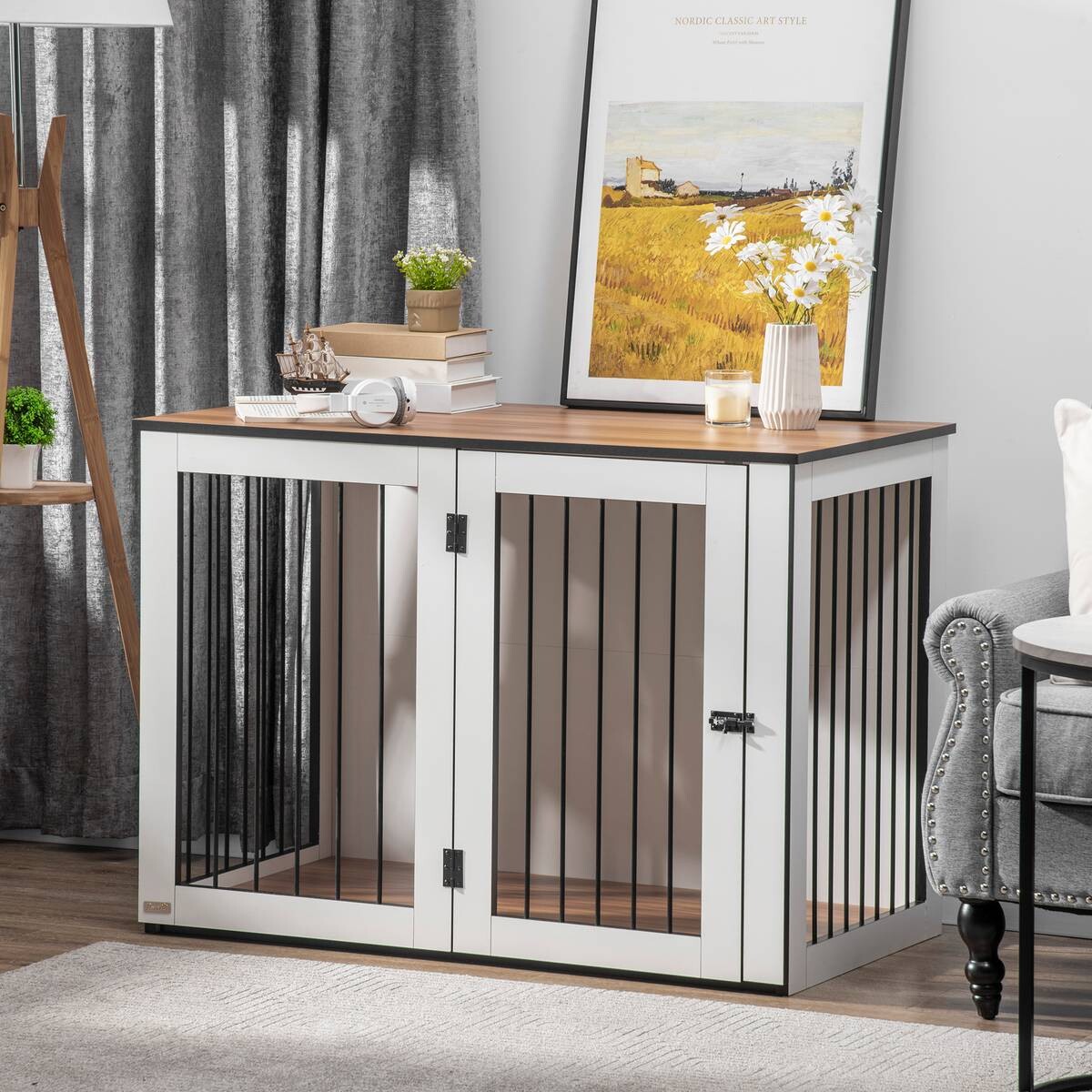 PawHut Hundekäfig weiß Spanplatte B/H/L: ca. 60x76x106 cm