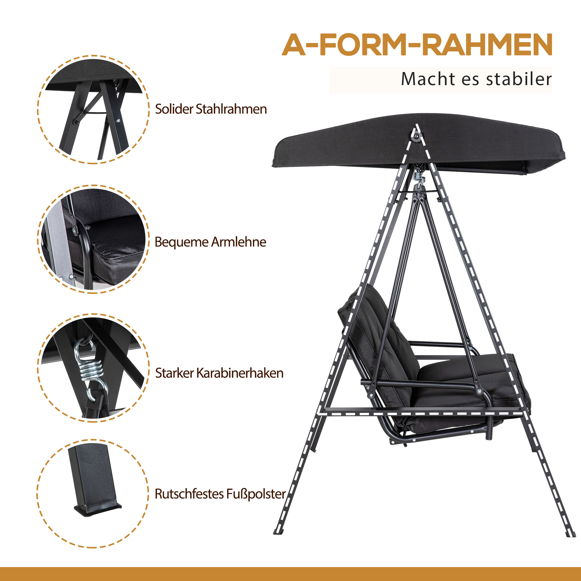 Outsunny Hollywoodschaukel schwarz Polyester B/H/L: ca. 116x172x145 cm