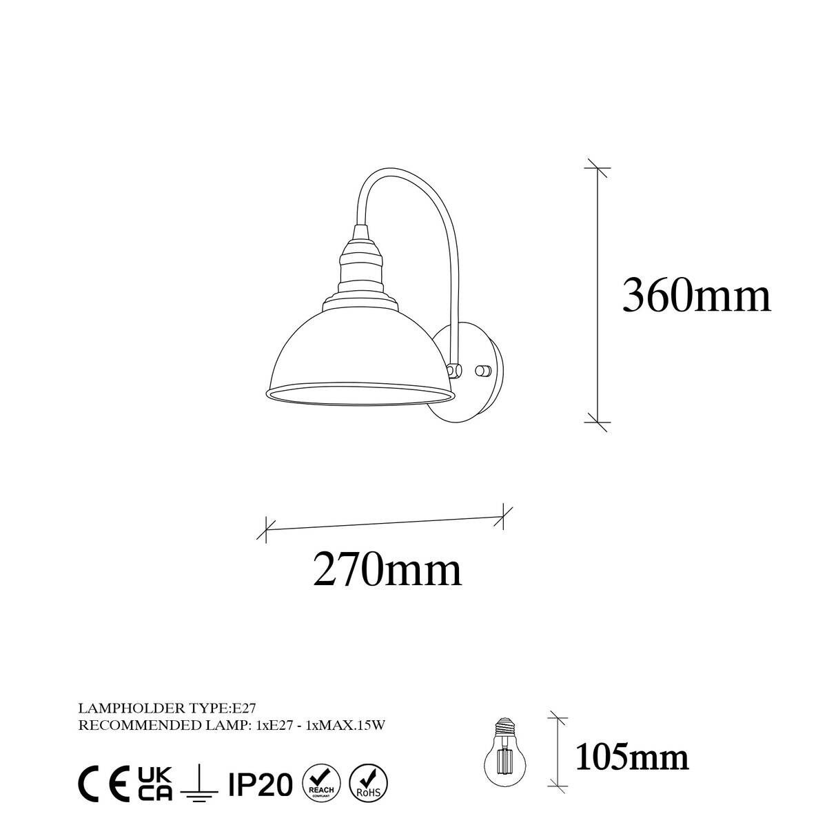 Opviq Wandleuchte Varzan schwarz bronze Metall B/H/T/L/D: ca. 27x36x27x27x27 cm E27 1 Brennstellen