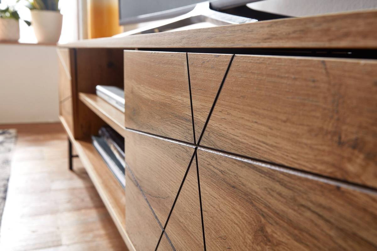 Lowboard Eiche Nachbildung schwarz pulverbeschichtet B/H/T: ca. 160x45x40 cm