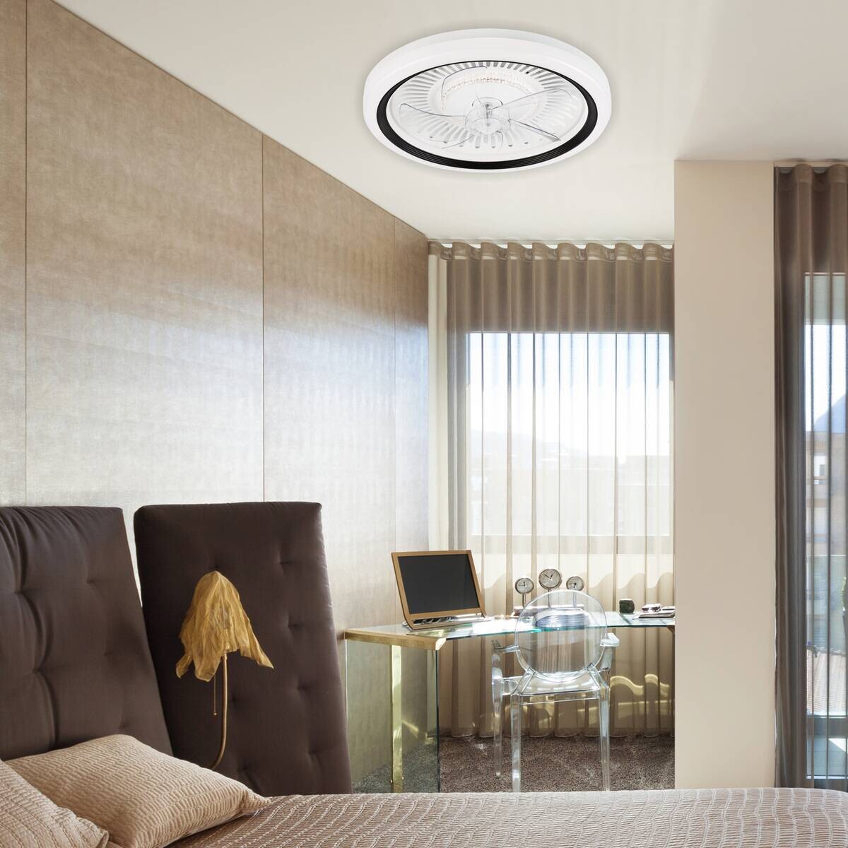 Lamkur LED-Deckenventilator FALCO 49908 schwarz weiß H/L: ca. 17x50 cm max. 40 W