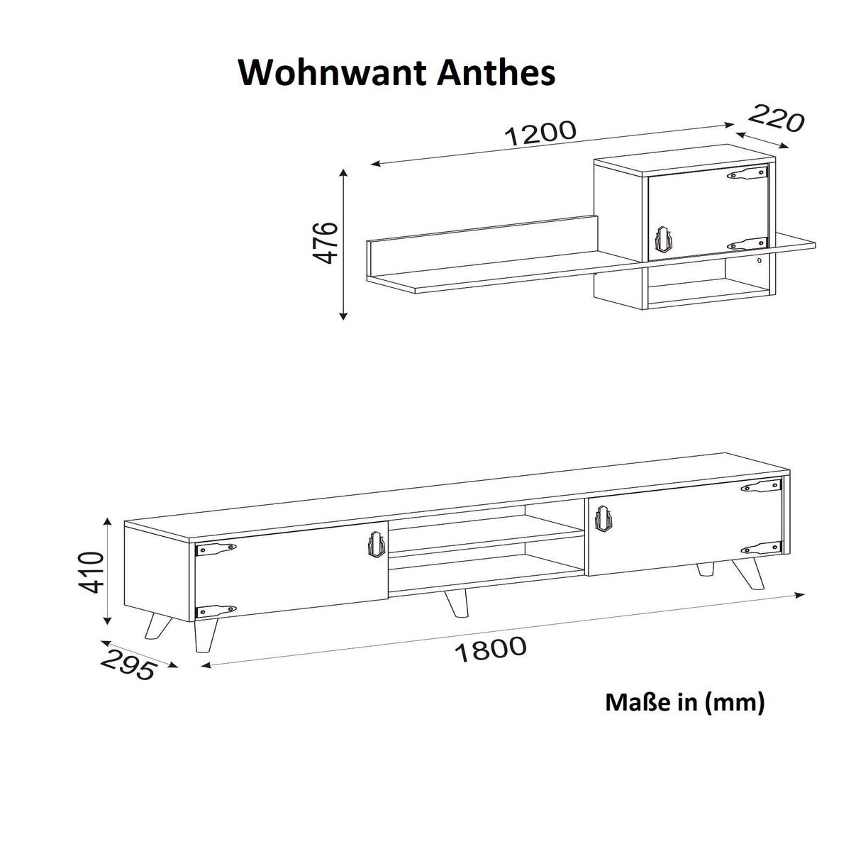 Wohnwand Anthes walnuss Nachbildung B/H/T: ca. 180x41x30 cm