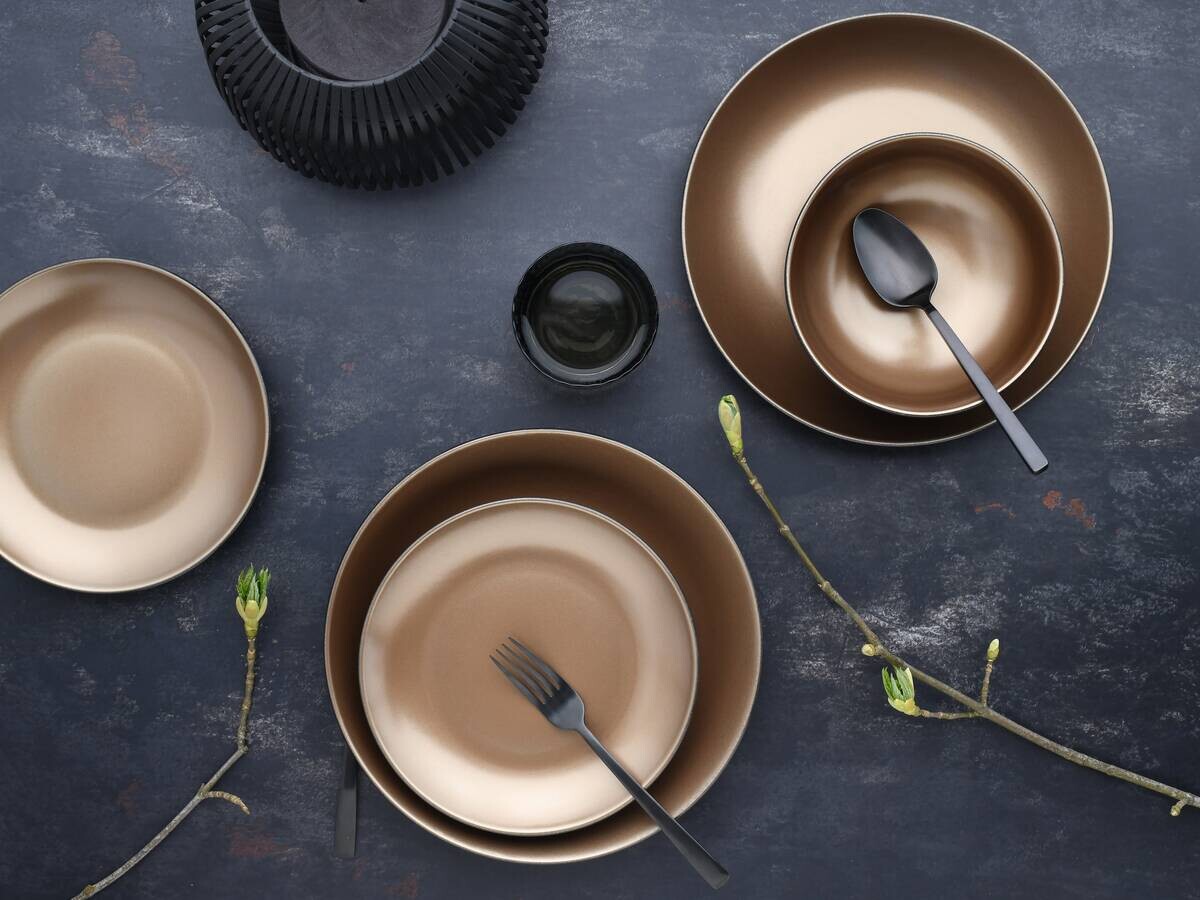 CreaTable Tafelservice GLAMOUR gold Steinzeug 12 tlg.