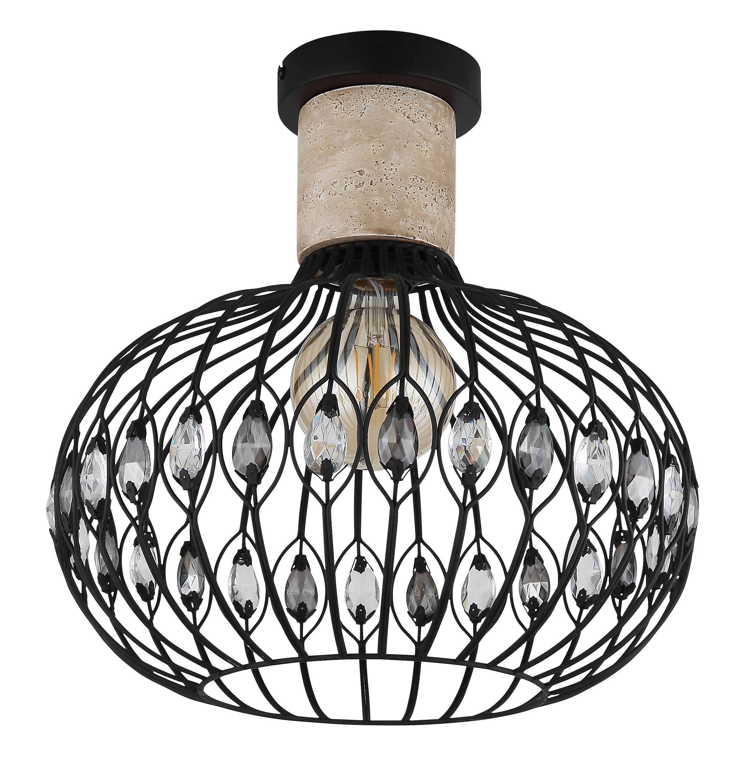 GLOBO Deckenleuchte mattschwarz Rauch grau Metall Glas H/D: ca. 36,5x38 cm E27 1 Brennstellen